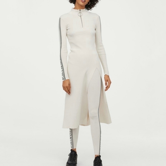 H&M x Pringle ribbed knit sweater dress cream high slit size Women's Size Large - Picture 1 of 10